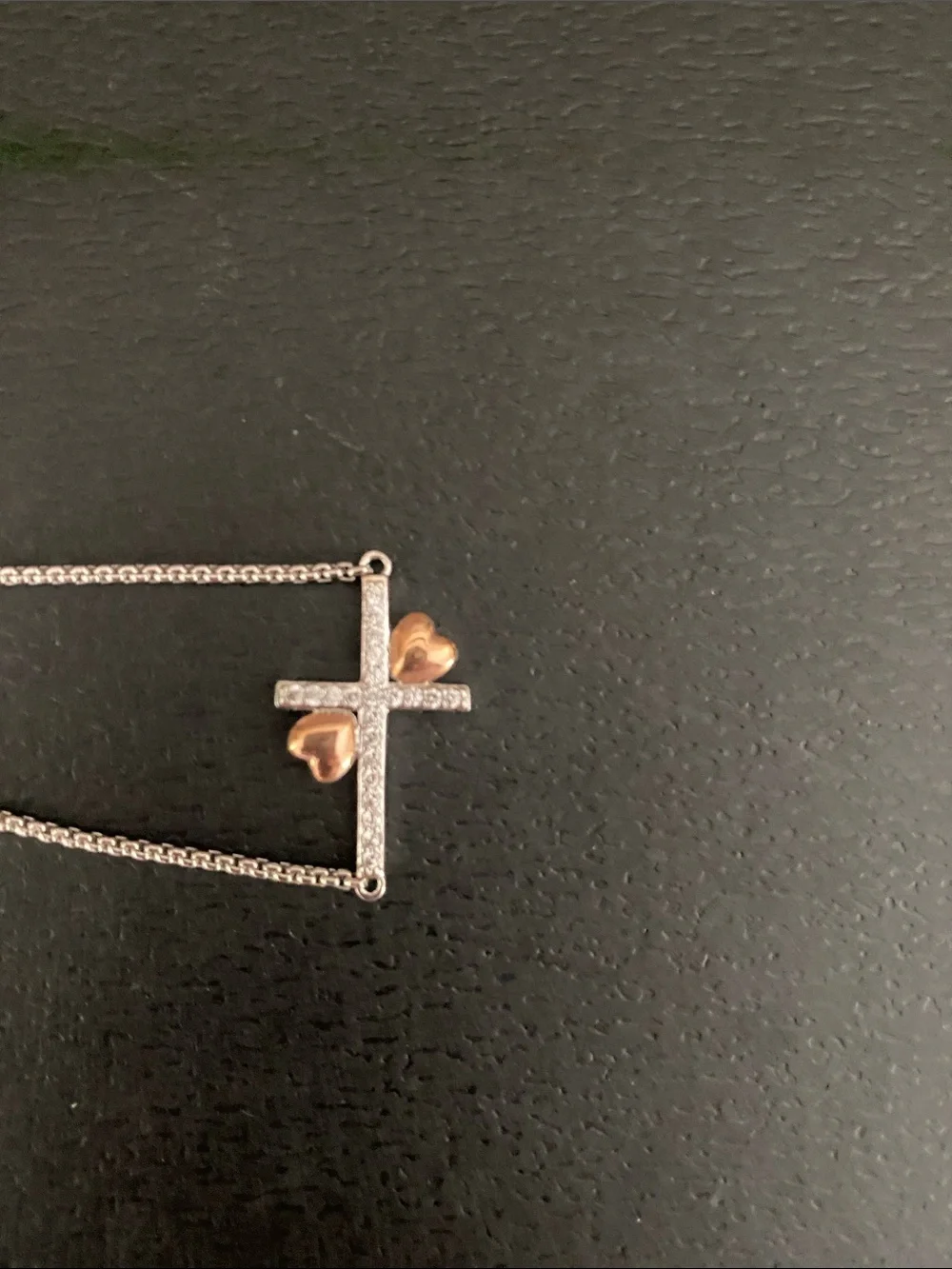 PAJ Sterling Silver Cross Bracelet with CZ stones and bronze hearts